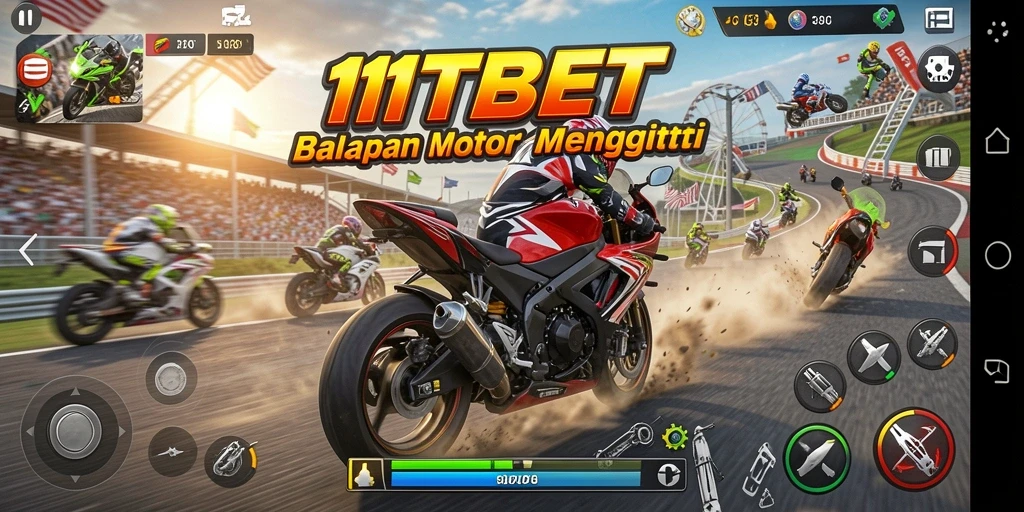 Gameplay seru 11TBET saat balapan motor di trek yang menantang.
