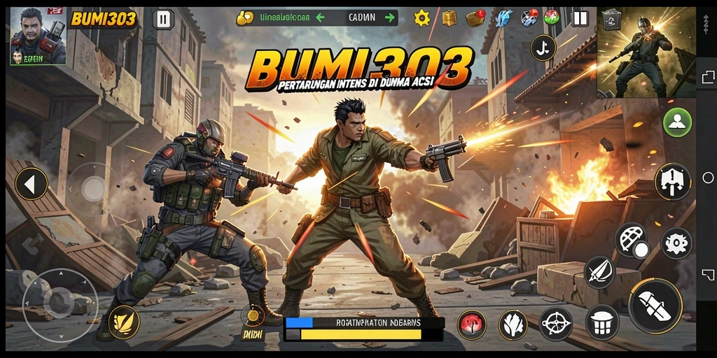 Tampilan menegangkan dari gameplay BUMI303 yang penuh aksi.
