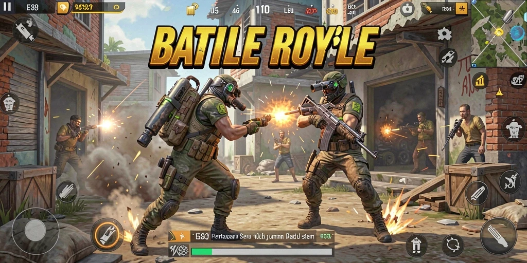 Tangkapan layar E88 menunjukkan aksi seru dalam permainan Battle Royale.