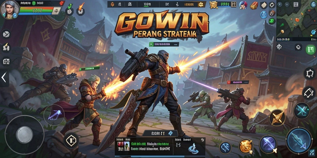 Screenshot gameplay GOWIN menunjukkan pertempuran taktis yang dinamis.