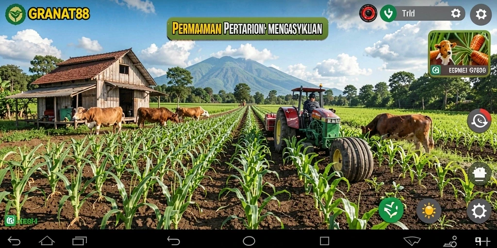 Tampilan gameplay yang menarik dari GRANAT88 dengan elemen pertanian yang menyenangkan.