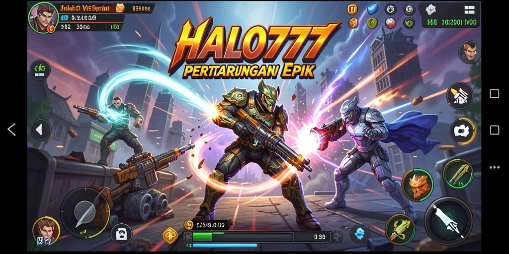 Screenshot gameplay HALO777, menampilkan aksi pertarungan yang intens.