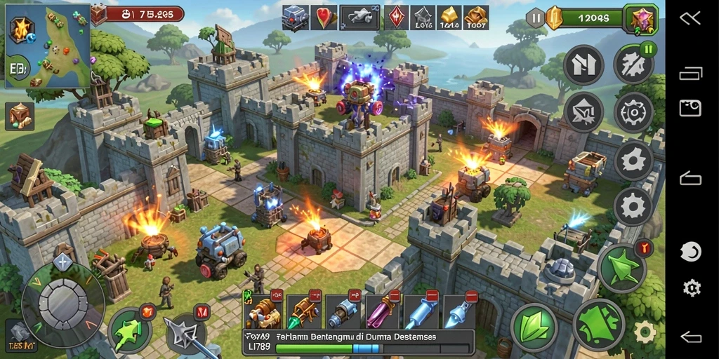 Tangkapan layar gameplay LI789 menampilkan seru dan strategi Tower Defense.