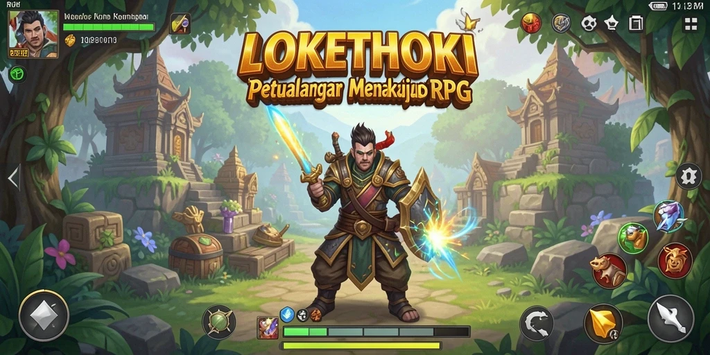 Screenshot gameplay LOKETHOKI menampilkan karakter petualang di dunia fantasi.