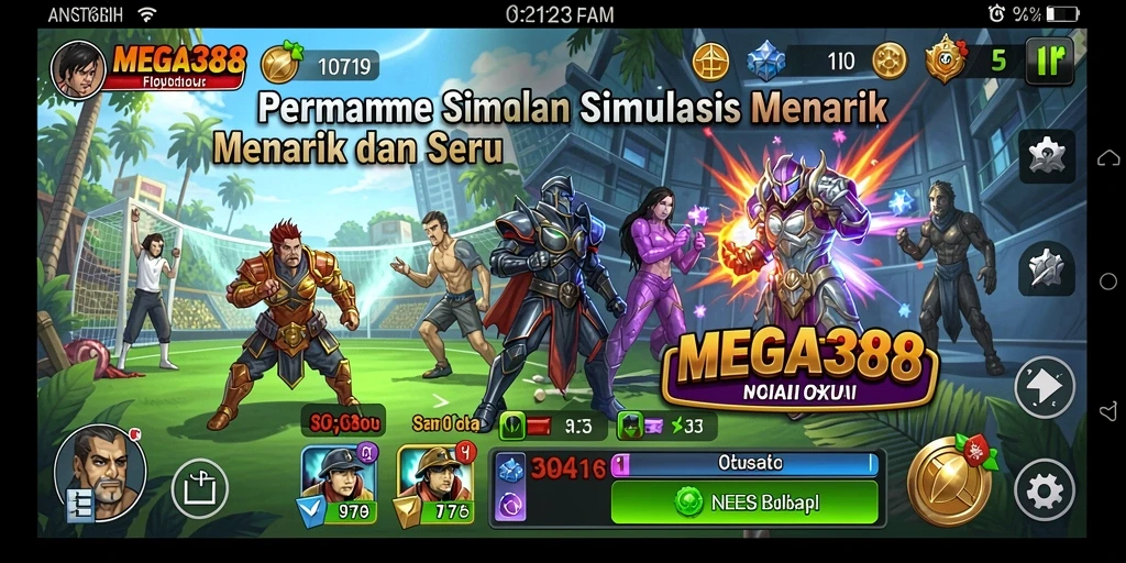 Tampilan seru gameplay MEGA388 yang menampilkan interaksi karakter.