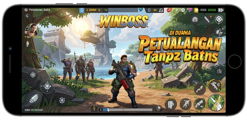 Tampilan gameplay WINBOSS dengan dunia terbuka yang luas dan dinamis.
