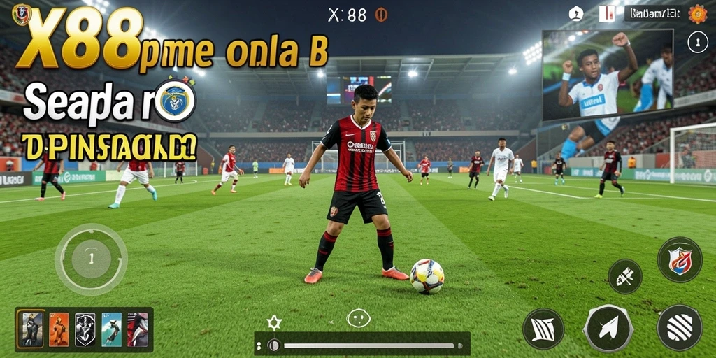 Tampilan gameplay X88 yang menarik dengan aksi sepak bola yang seru.